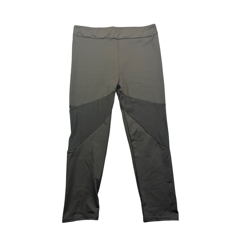 Women Black Mesh Panel Cropped Athletic Leggings Colorblock Athleisure SZ Medium